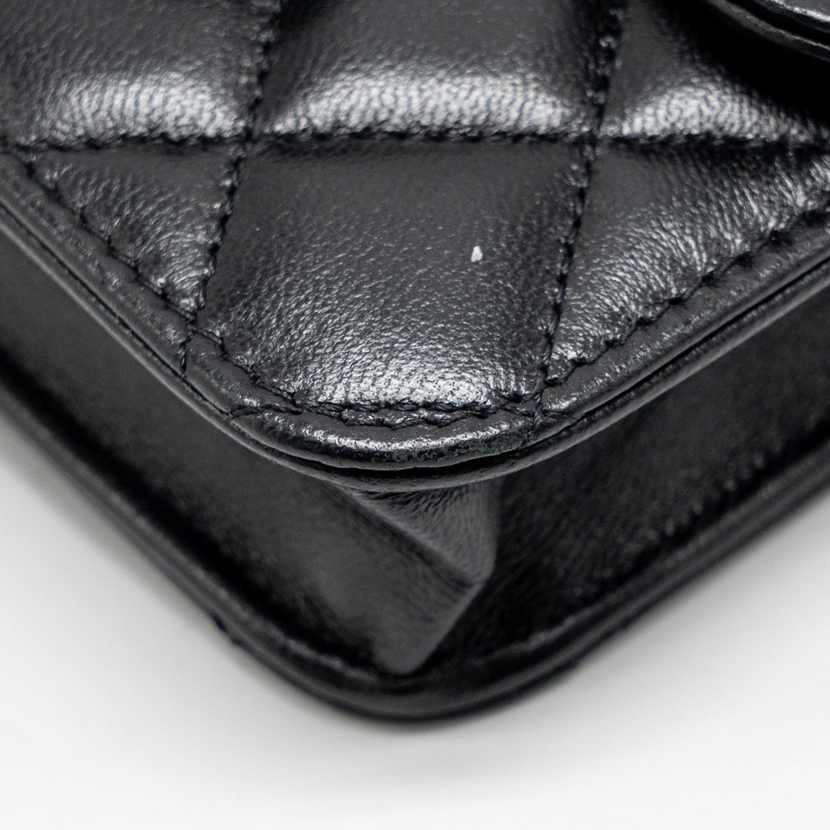 CHANEL MINI TOP HANDLE FLAP COIN PURSE WITH CHAIN LAMBSKIN BLACK LGHW