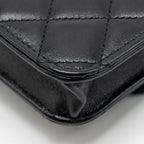 CHANEL MINI TOP HANDLE FLAP COIN PURSE WITH CHAIN LAMBSKIN BLACK LGHW