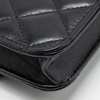 CHANEL MINI TOP HANDLE FLAP COIN PURSE WITH CHAIN LAMBSKIN BLACK LGHW