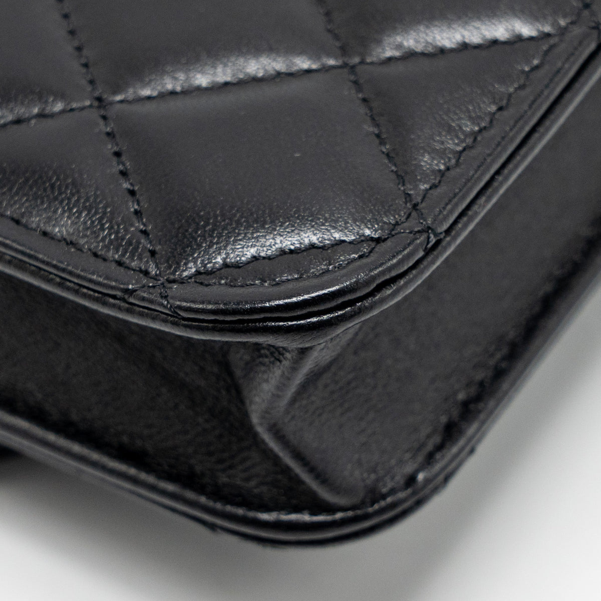 CHANEL MINI TOP HANDLE FLAP COIN PURSE WITH CHAIN LAMBSKIN BLACK LGHW