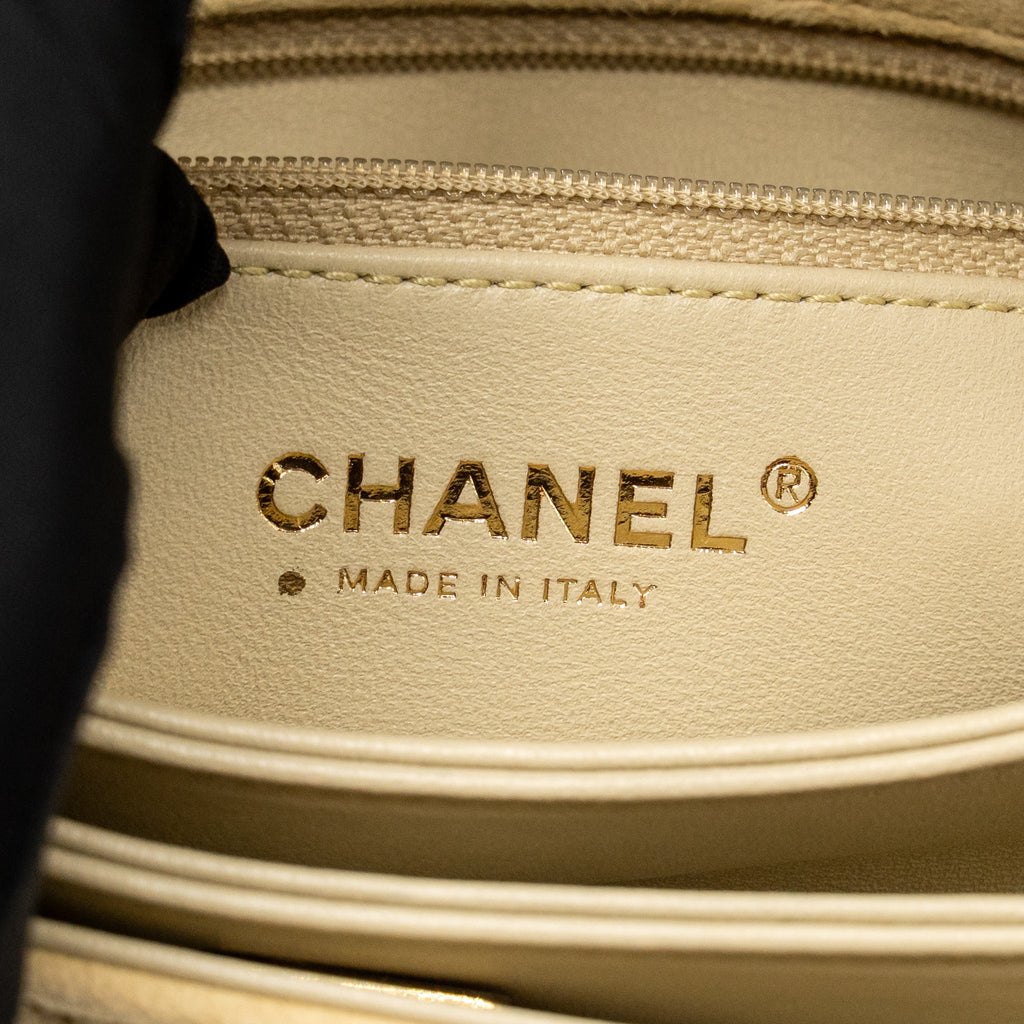 Chanel Shearling Quilted CC Logo Flap Bag with Chain Lambskin Beige GHW (Microchip)