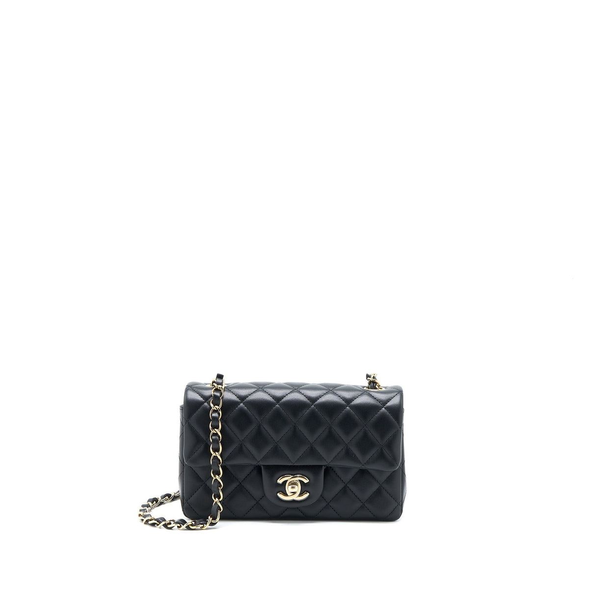 CHANEL CLASSIC MINI RECTANGULAR FLAP BAG LAMBSKIN BLACK LGHW (MICROCHIP)