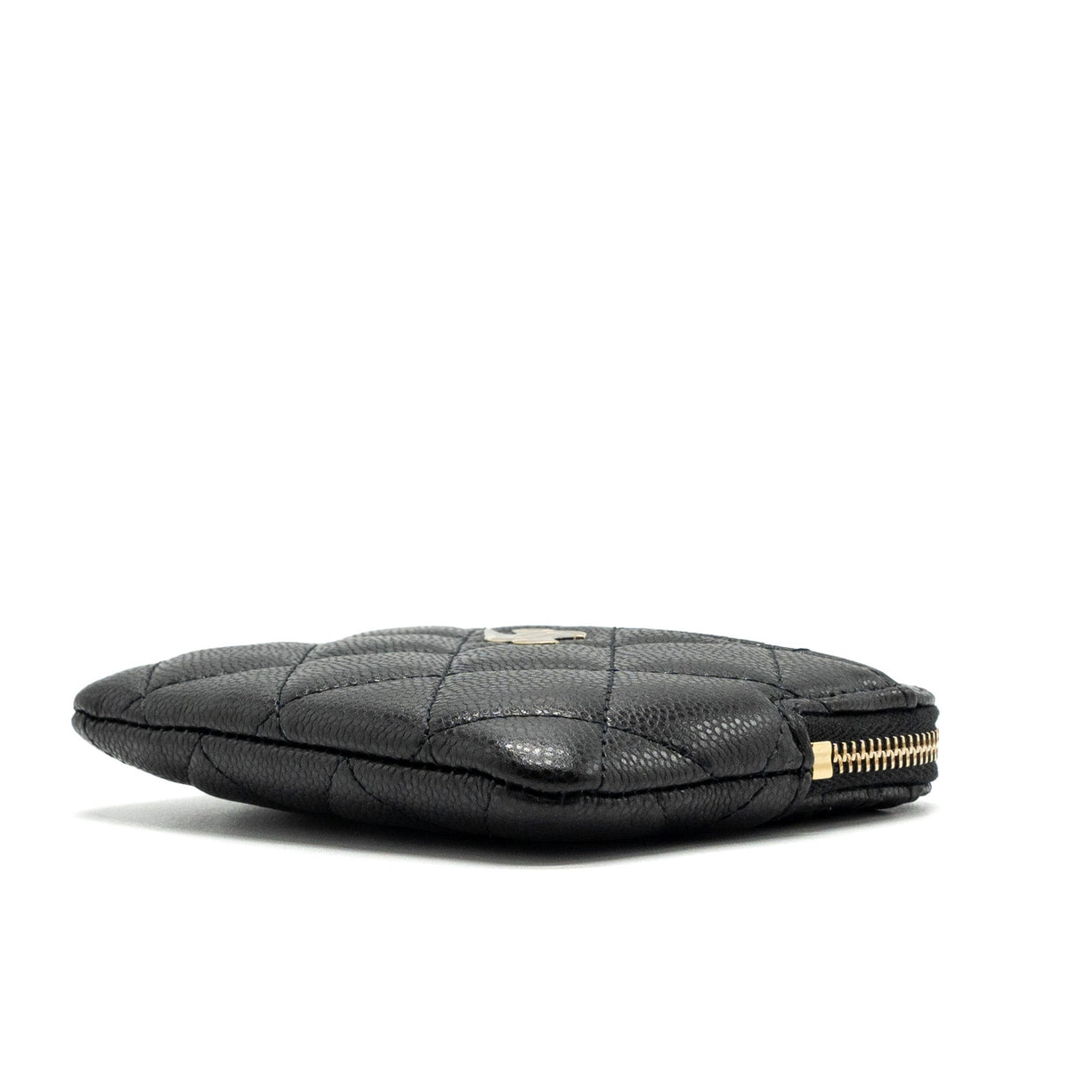 CHANEL SQUARE ZIPPER POUCH CARD HOLDER CAVIAR BLACK LGHW (MICROCHIP)