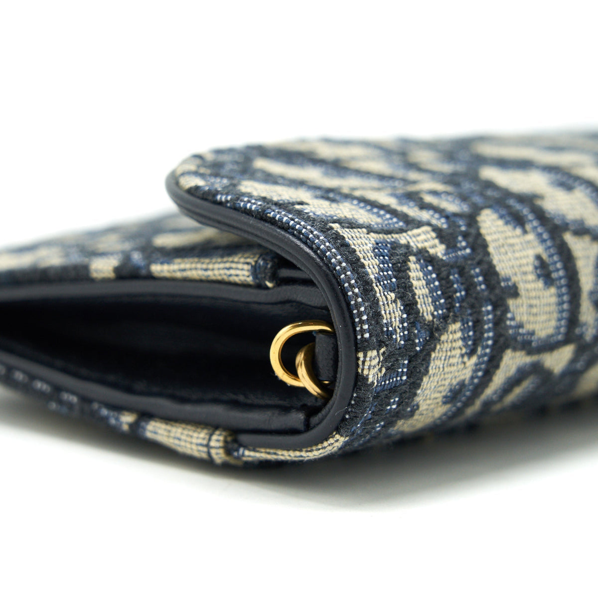 DIOR SADDLE WALLET ON CHAIN BLUE OBLIQUE JACQUARD