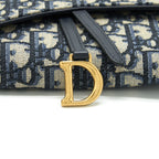 DIOR SADDLE WALLET ON CHAIN BLUE OBLIQUE JACQUARD