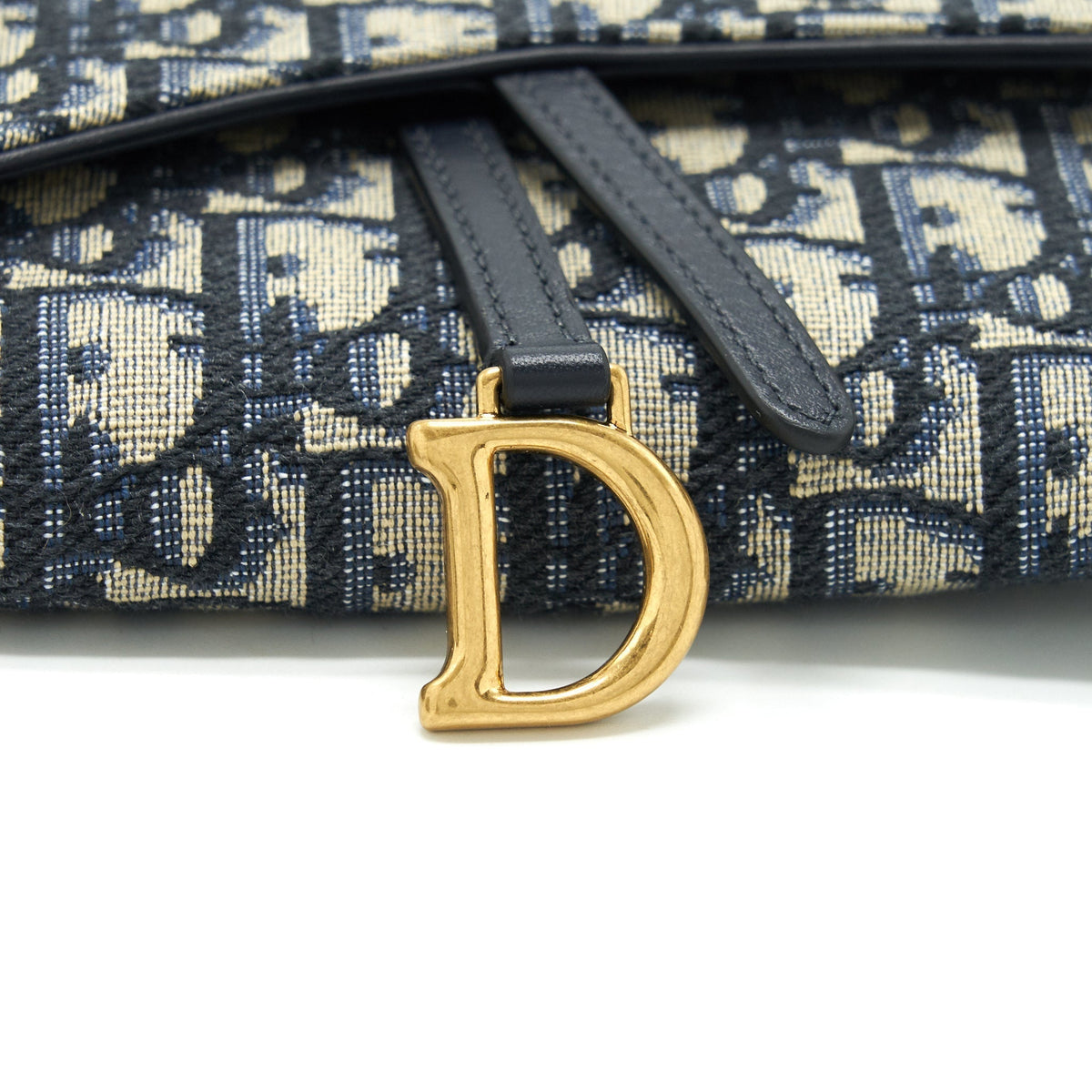 DIOR SADDLE WALLET ON CHAIN BLUE OBLIQUE JACQUARD
