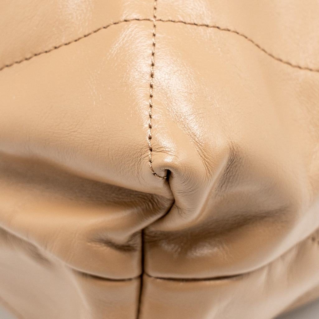 CHANEL LARGE 22 BAG SHINY CALFSKIN DARK BEIGE SHW (MICROCHIP)
