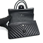 CHANEL CHEVRON MEDIUM CLASSIC DOUBLE FLAP BAG SO BLACK