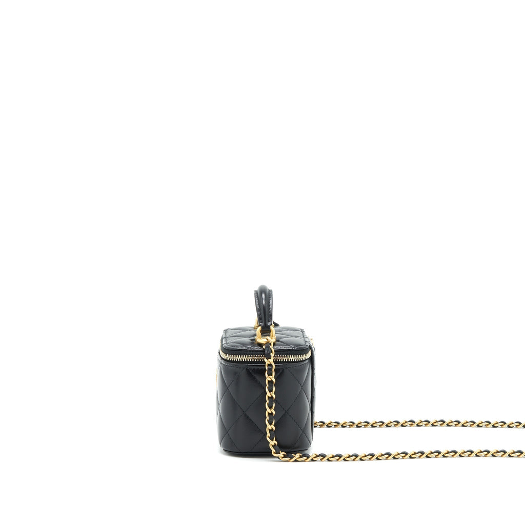 CHANEL TOP HANDLE MINI VANITY CASE LAMBSKIN BLACK GHW