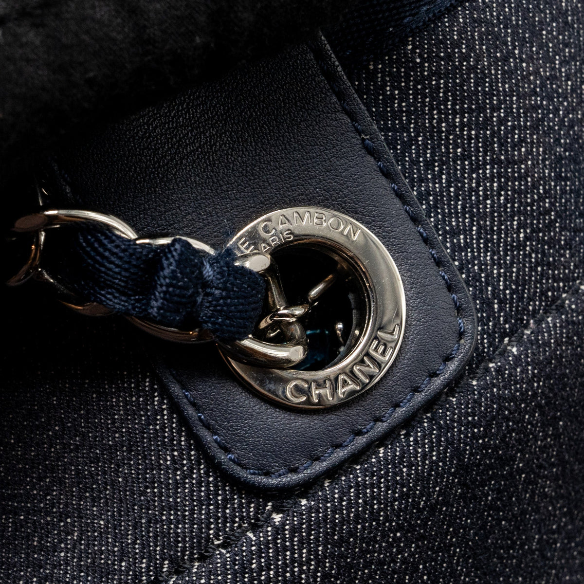 CHANEL DEAUVILLE TOTE BAG DENIM/CALFSKIN DARK BLUE SHW
