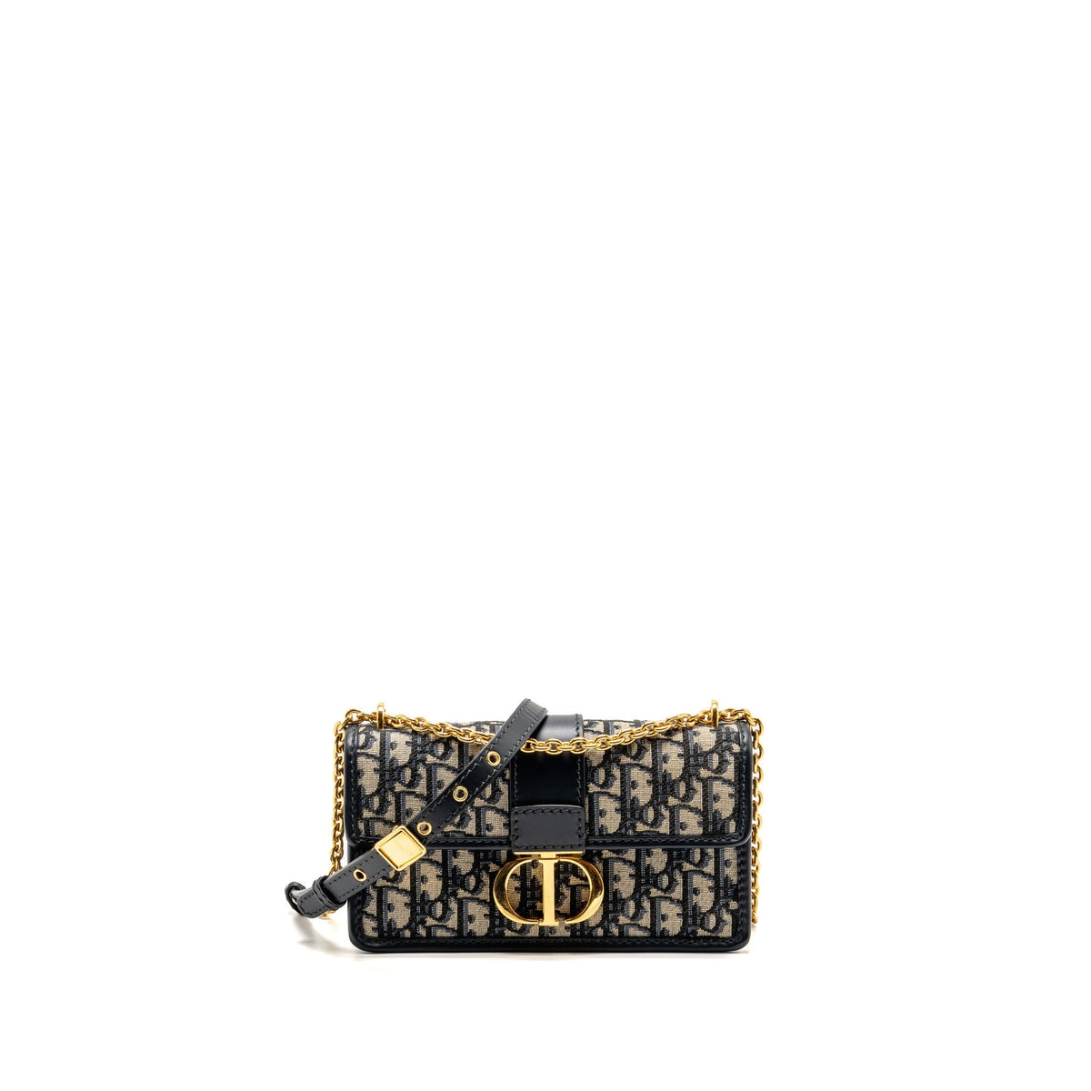 Dior 30 Montaigne East-West Bag with Chain Dior Oblique Jacquard/Calfskin Navy GHW
