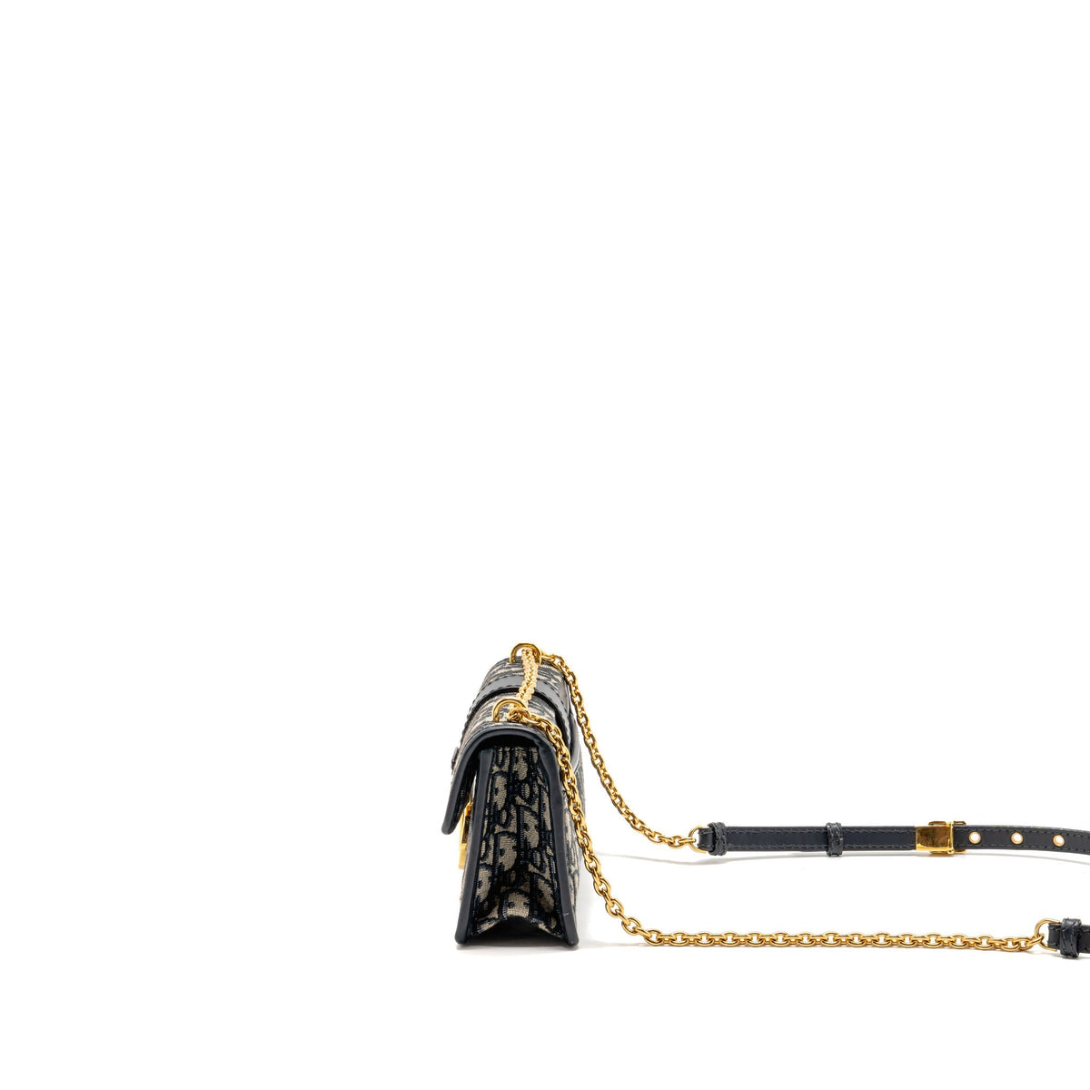 Dior 30 Montaigne East-West Bag with Chain Dior Oblique Jacquard/Calfskin Navy GHW