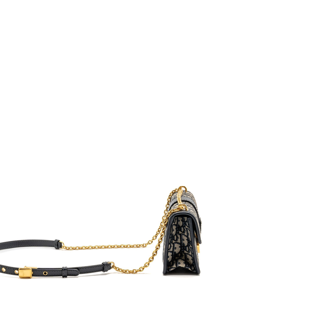 Dior 30 Montaigne East-West Bag with Chain Dior Oblique Jacquard/Calfskin Navy GHW