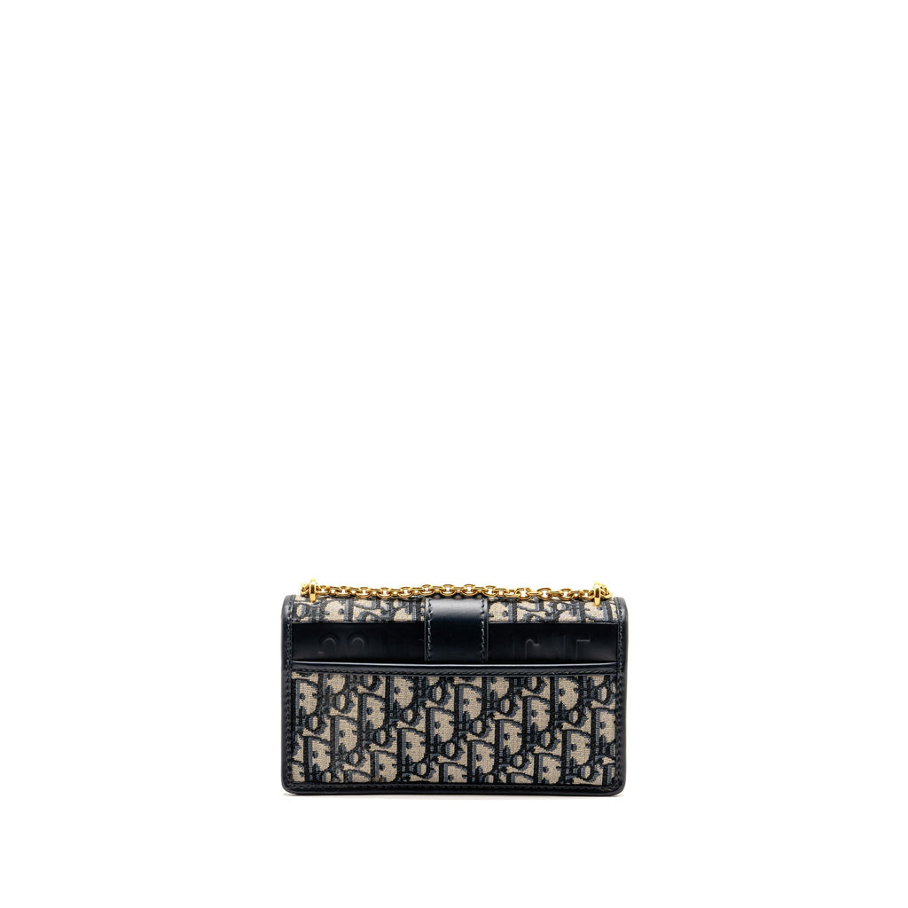 Dior 30 Montaigne East-West Bag with Chain Dior Oblique Jacquard/Calfskin Navy GHW