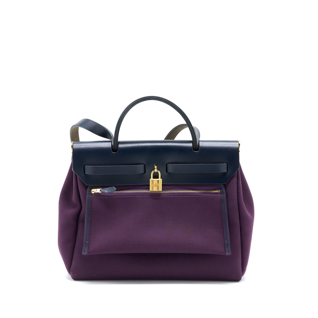 Hermes Herbag 31 Zip Bag Canvas/Vache Hunter Cassie/Bleu Indigo GHW