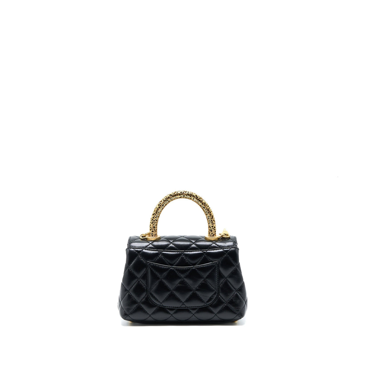 CHANEL 22A MINI COCO HANDLE WITH DETAILED LETTER HANDLE CALFSKIN BLACK BRUSHED GHW (MICROCHIP)