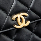CHANEL 22B ENAMEL TOP HANDLE MINI FLAP BAG LAMBSKIN BLACK GHW (MICROCHIP)