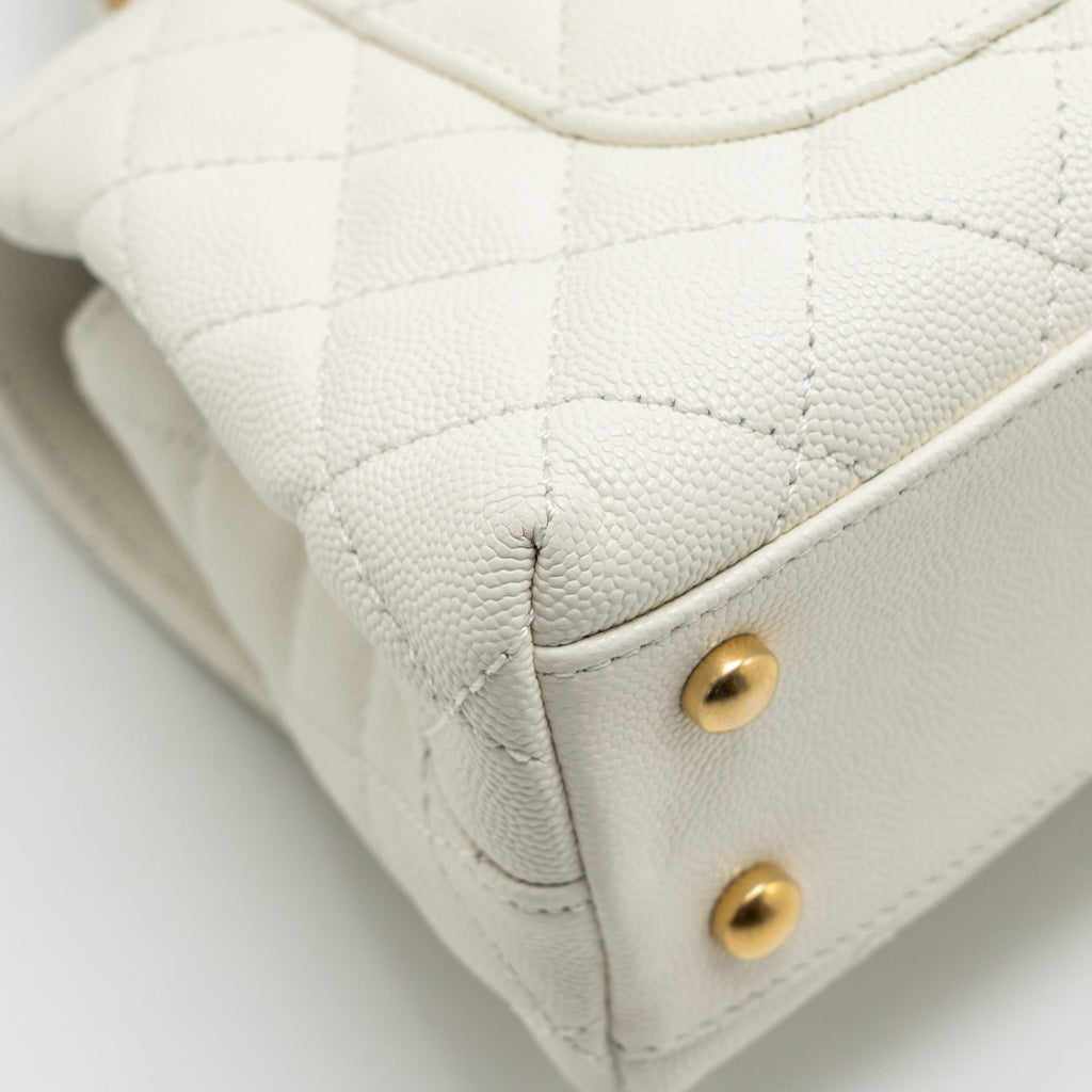 CHANEL DETAILED TOP HANDLE SMALL COCO HANDLE CAVIAR WHITE GHW (MICROCHIP)