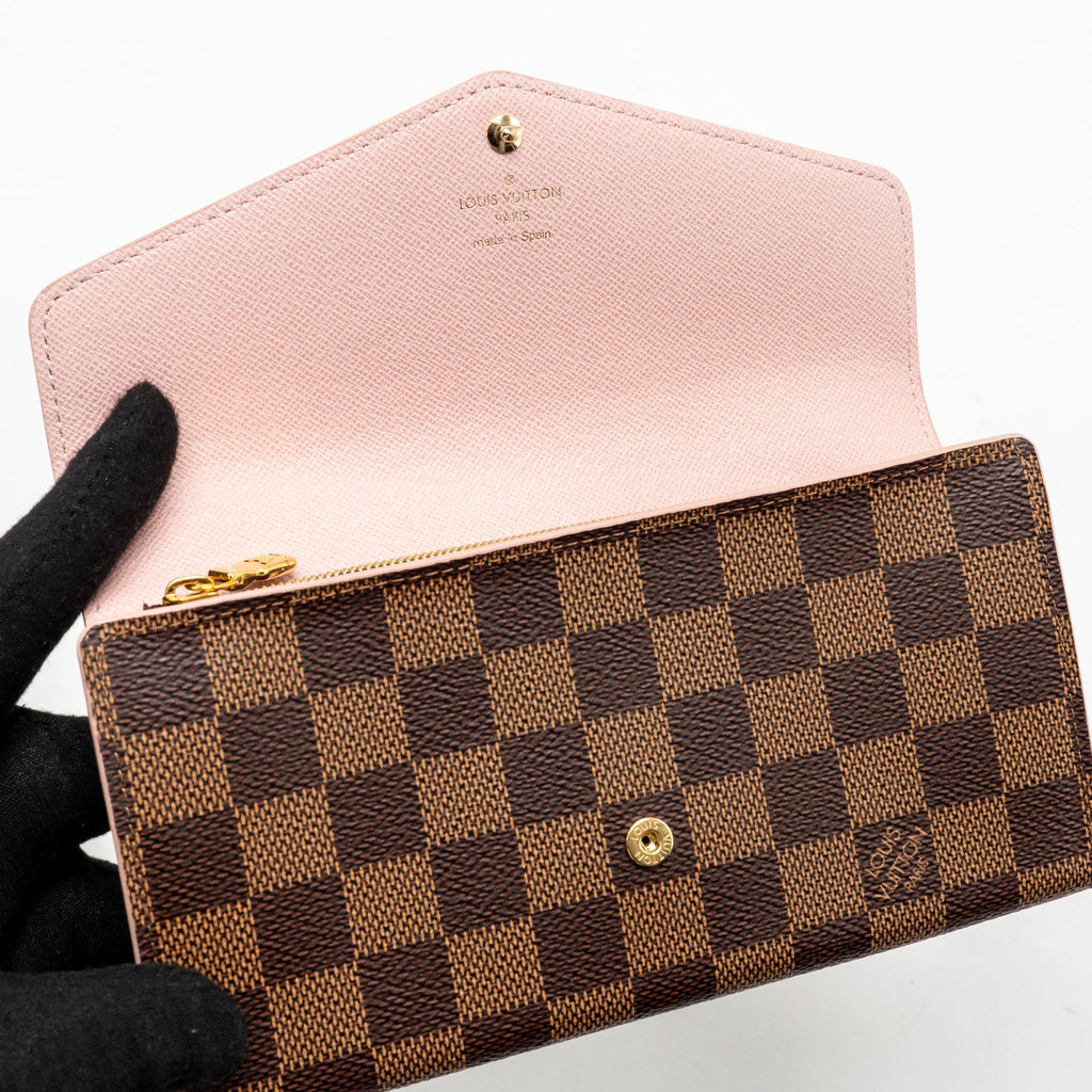 Louis Vuitton Sarah Portefeuille Long Wallet Damier Ebene Canvas Pink GHW