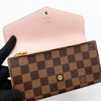 Louis Vuitton Sarah Portefeuille Long Wallet Damier Ebene Canvas Pink GHW