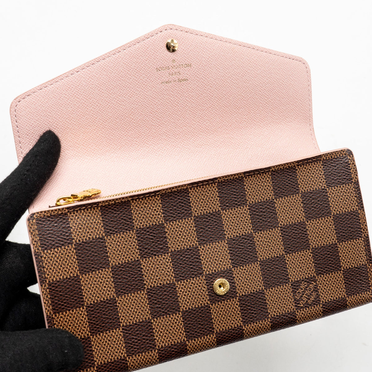 Louis Vuitton Sarah Portefeuille Long Wallet Damier Ebene Canvas Pink GHW