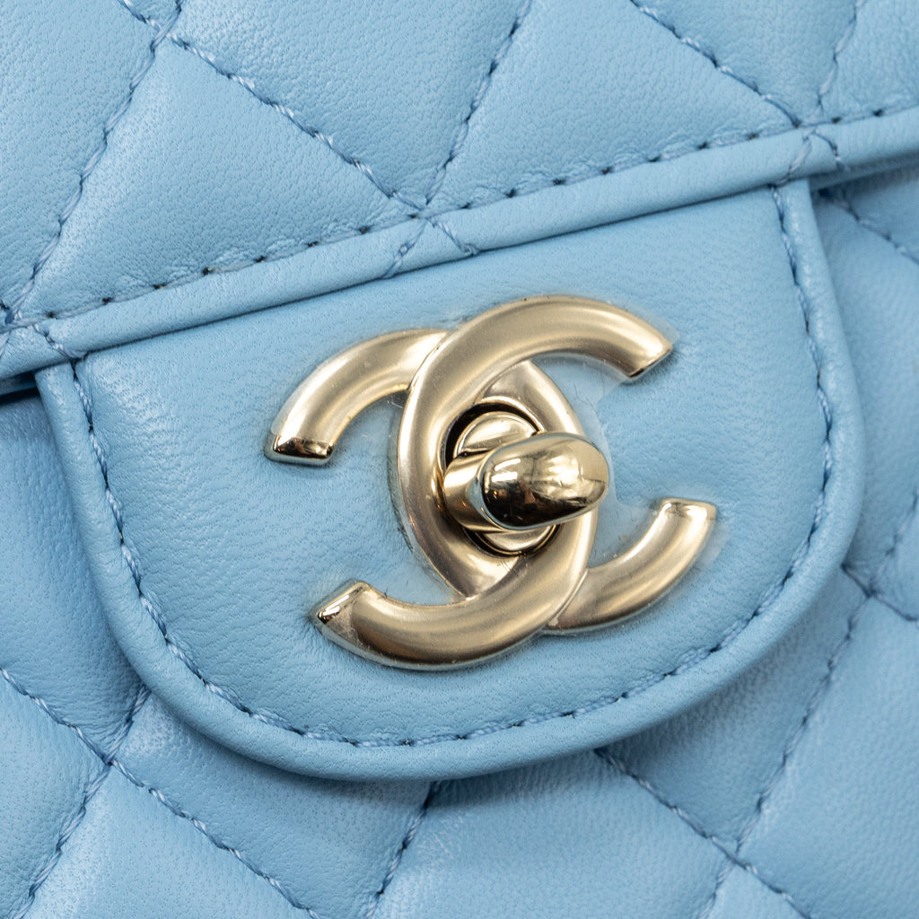 CHANEL HEART BAG LAMBSKIN LIGHT BLUE LGHW (MICROCHIP)