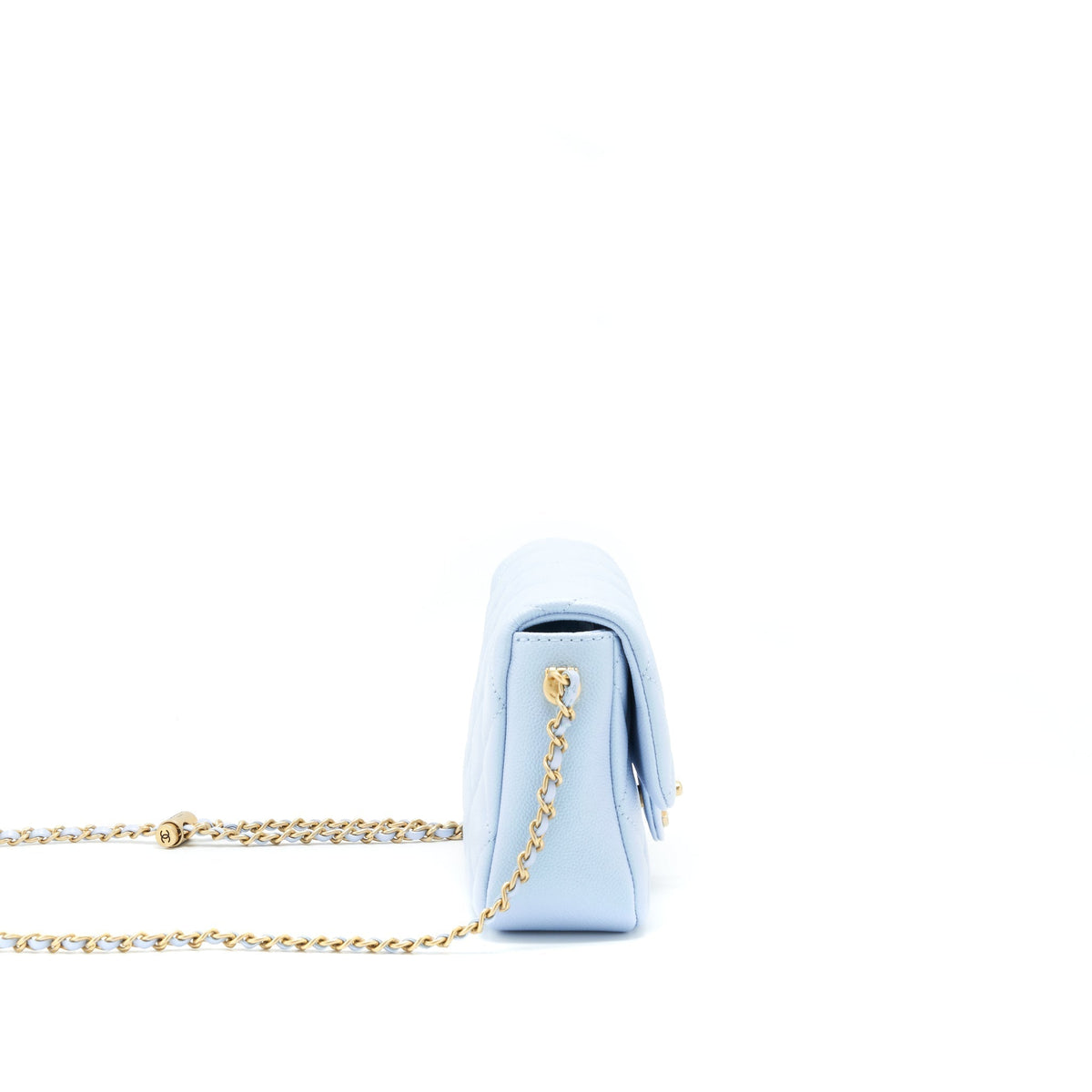 CHANEL 21K MY PERFECT MINI FLAP BAG CAVIAR IRIDESCENT LIGHT BLUE GHW (MICROCHIP)