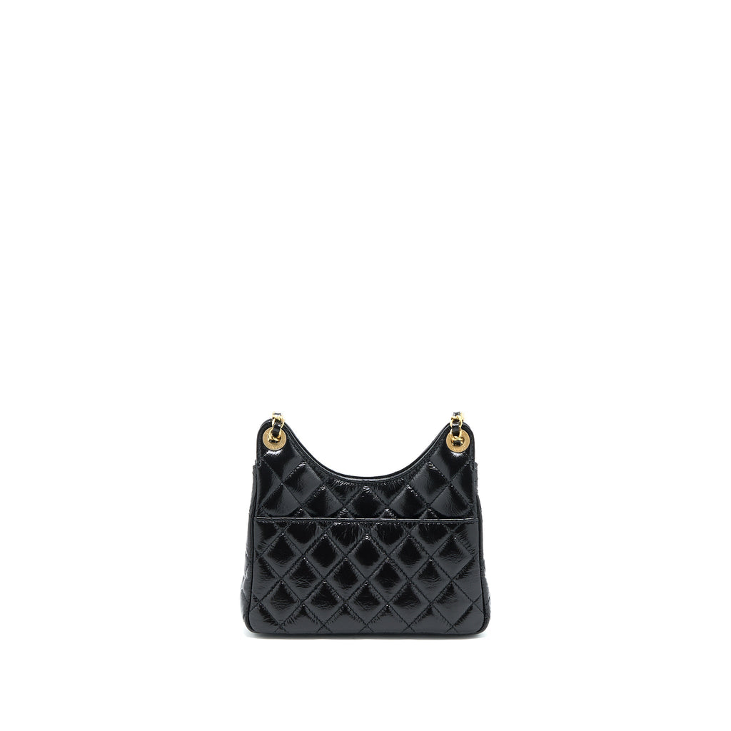 CHANEL 23C SMALL HOBO BAG SHINY CALFSKIN BLACK BRUSHED GHW (MICROCHIP)