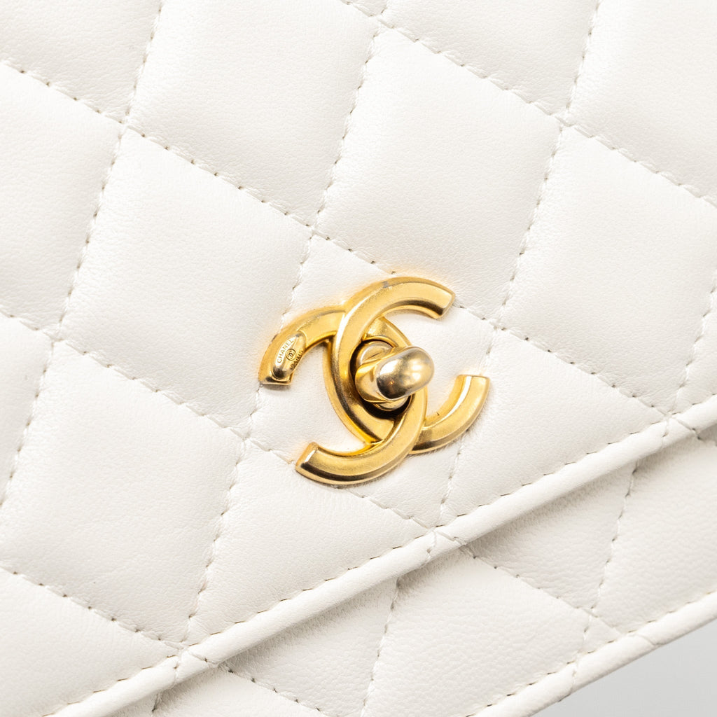 CHANEL PEARL CRUSH WALLET ON CHAIN LAMBSKIN WHITE GHW (MICROCHIP)