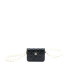 CHANEL MINI FLAP BAG WITH GIANT PEARL CHAIN LAMBSKIN BLACK LGHW