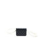 CHANEL MINI FLAP BAG WITH GIANT PEARL CHAIN LAMBSKIN BLACK LGHW