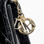 DIOR LADY DIOR POUCH WALLET ON CHAIN PATENT BLACK LGHW
