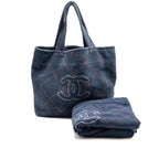 Chanel Coco Beach Tote Bag with Towel Set Terry Cloth Navy