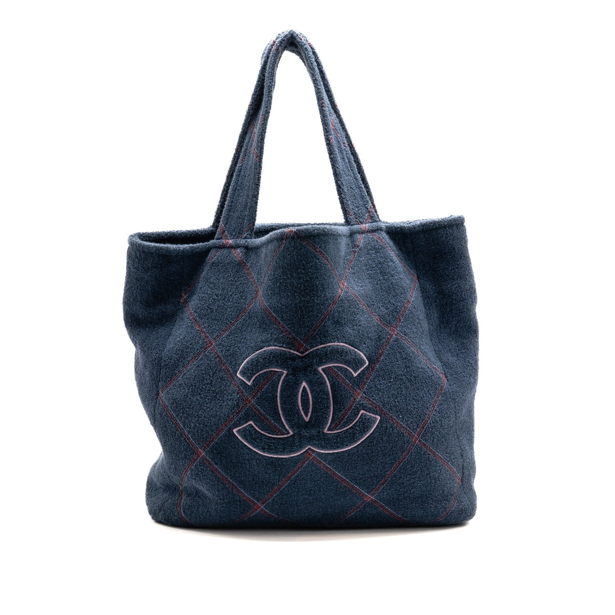 Chanel Coco Beach Tote Bag with Towel Set Terry Cloth Navy