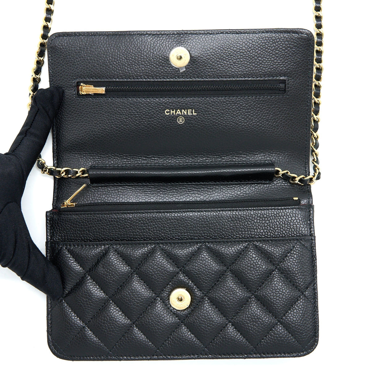 CHANEL CLASSIC WALLET ON CHAIN CAVIAR BLACK GHW(MICROCHIP)