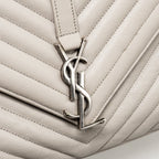 Saint Laurent/YSL Large College Bag Chevron Sheepskin Light Grey SHW