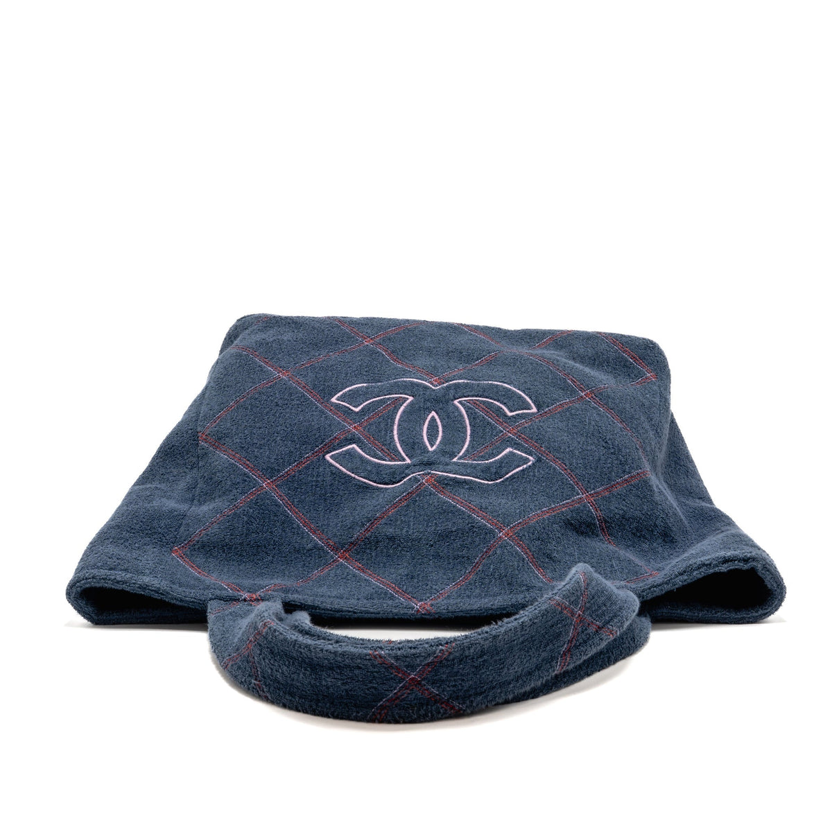 Chanel Coco Beach Tote Bag with Towel Set Terry Cloth Navy