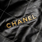 CHANEL MEDIUM 22 BAG WHITE STITCHING CALFSKIN BLACK GHW (MICROCHIP)