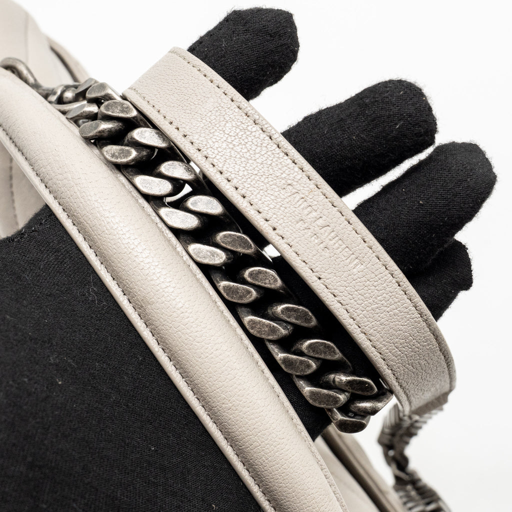 Saint Laurent/YSL Large College Bag Chevron Sheepskin Light Grey SHW