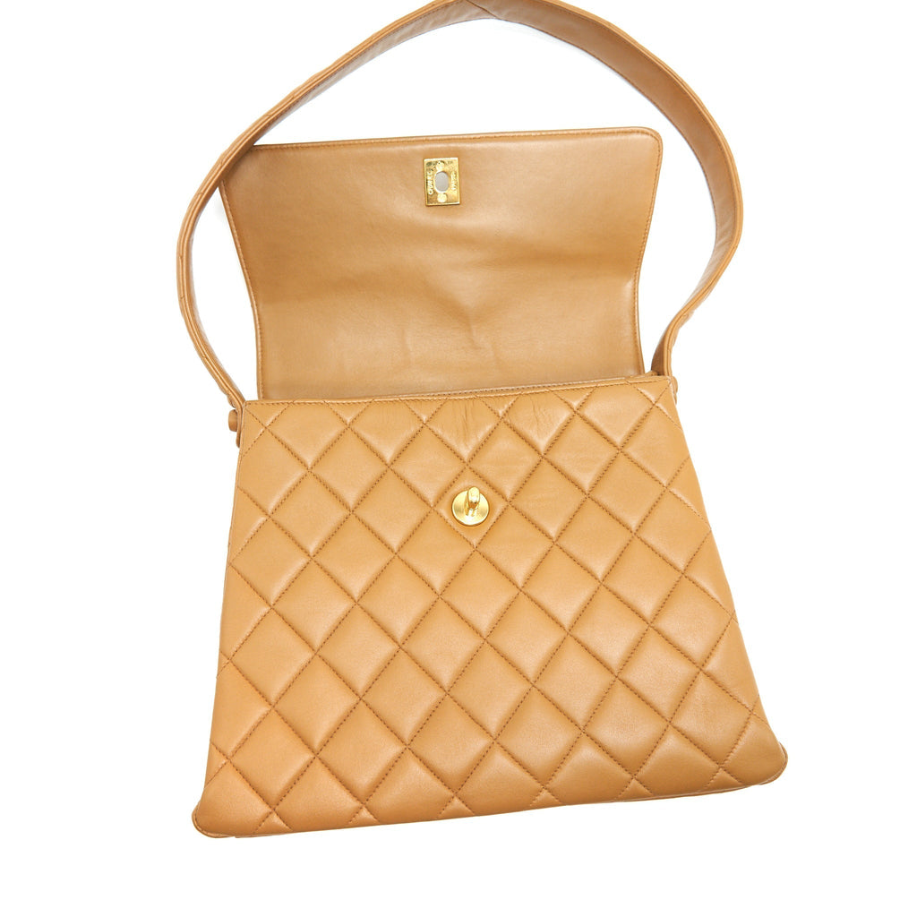 CHANEL VINTAGE KELLY SHOULDER BAG DARK BEIGE GHW