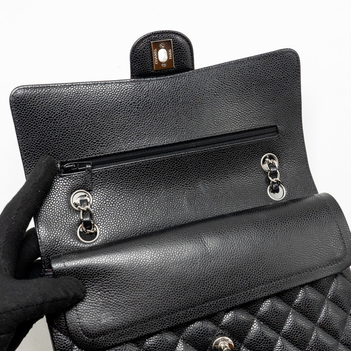 CHANEL MEDIUM CLASSIC DOUBLE FLAP BAG CAVIAR BLACK SHW