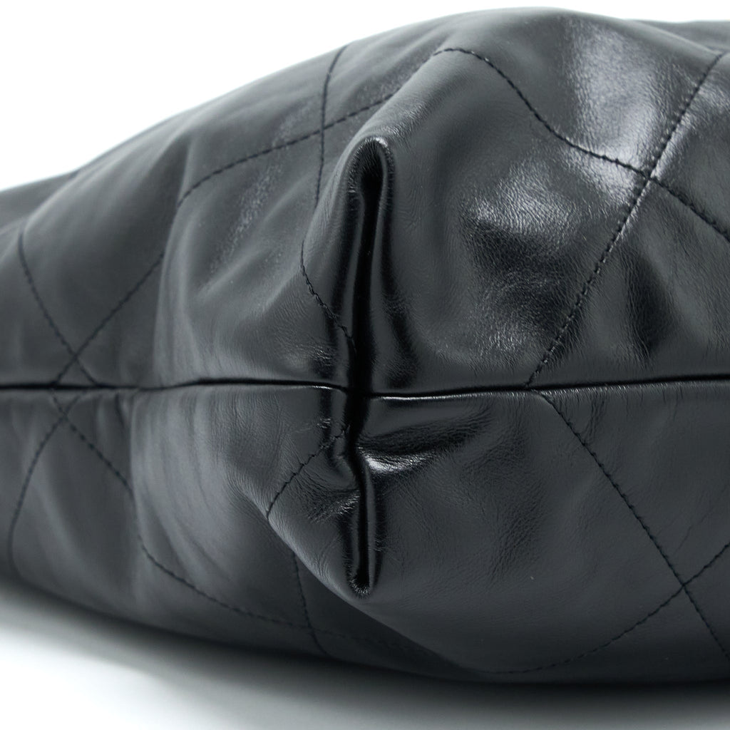 CHANEL MEDIUM 22 BAG SHINY CALFSKIN BLACK BRUSHED GHW (MICROCHIP)