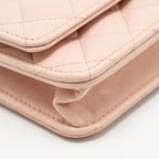 CHANEL CAMELLIA TURNLOCK WALLET ON CHAIN CAVIAR LIGHT PINK GHW (MICROCHIP)