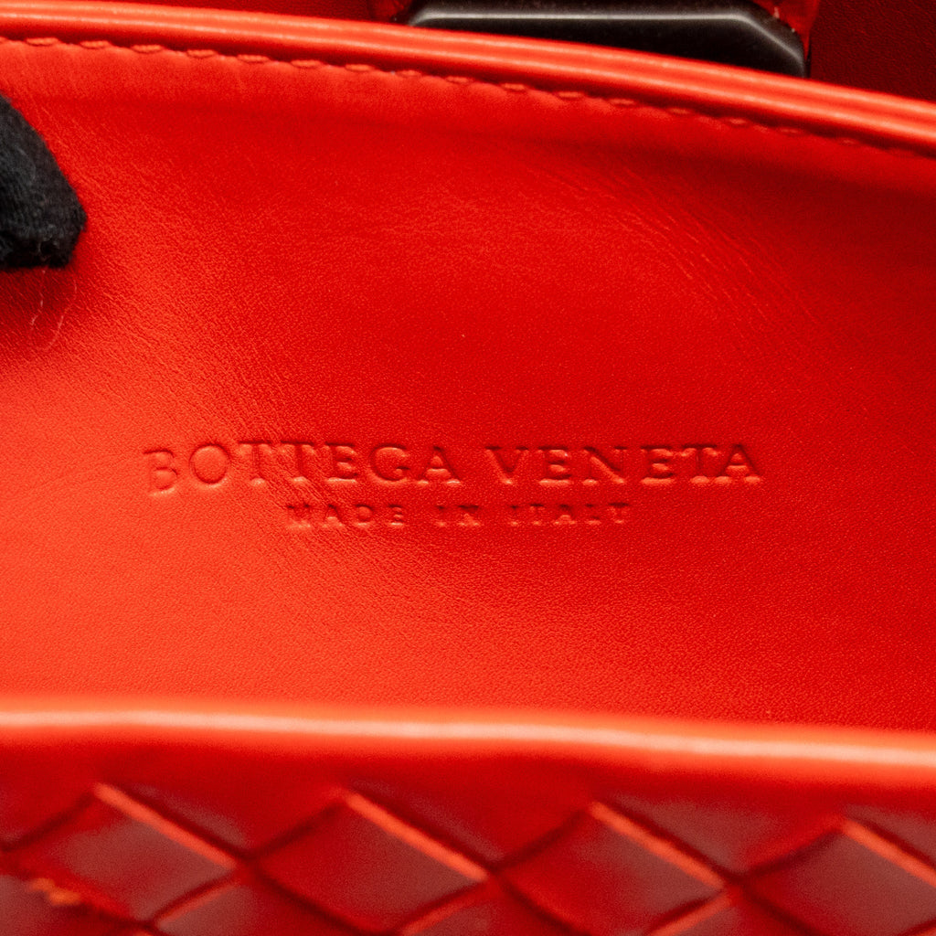 Bottega Veneta Small Roma Tote Bag Intrecciato Leather Red Gunmetal Tone Hardware