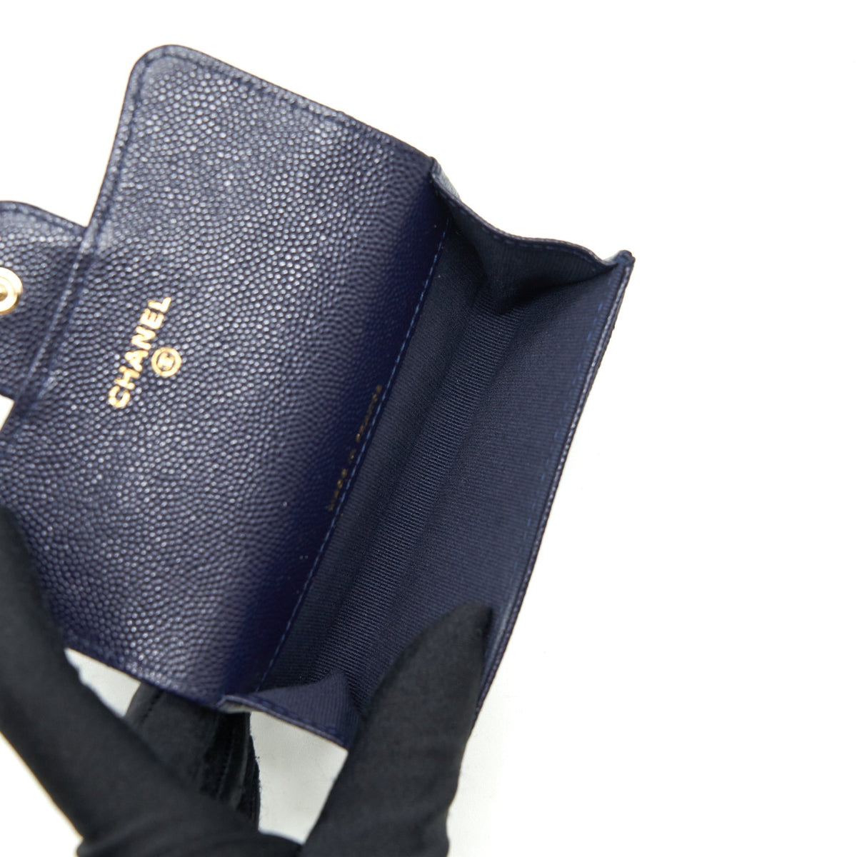CHANEL CLASSIC FLAP CARD HOLDER CAVIAR NAVY LGHW