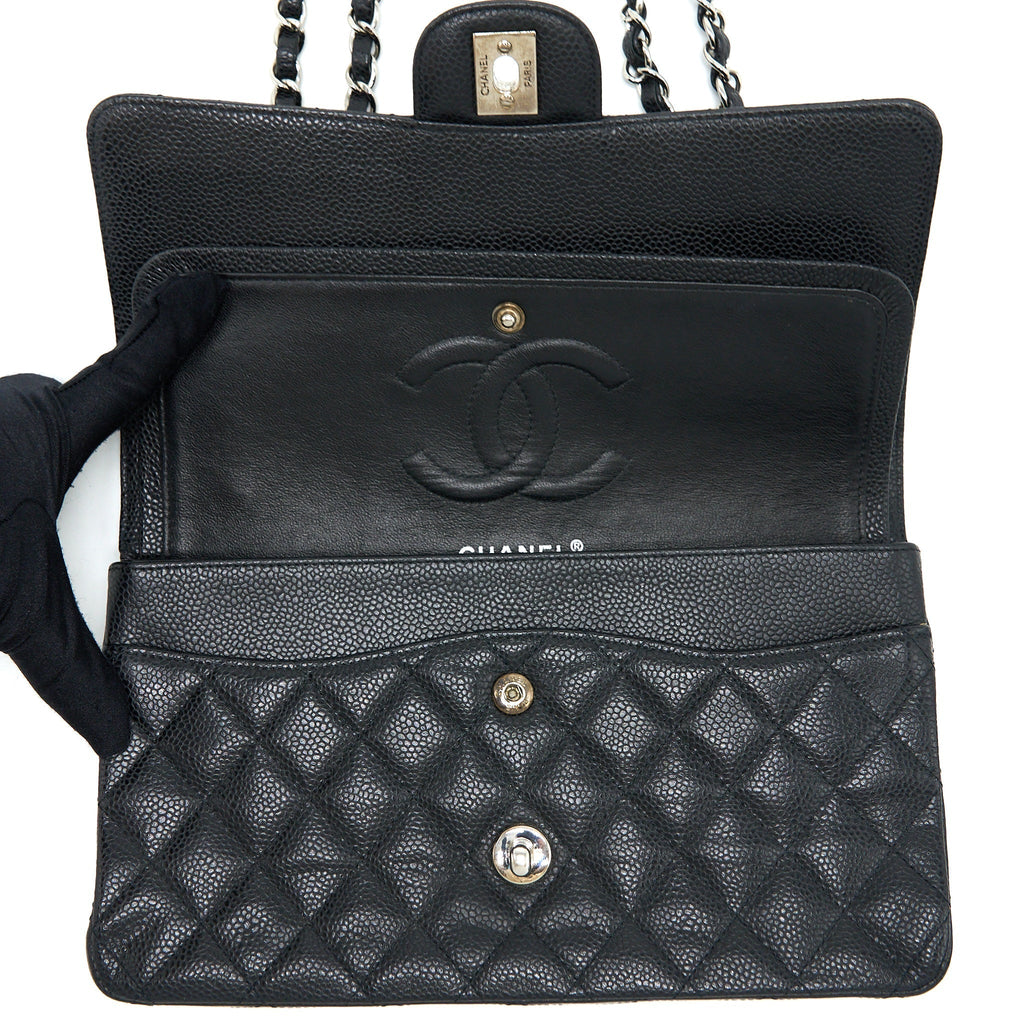 CHANEL MEDIUM CLASSIC DOUBLE FLAP BAG CAVIAR BLACK SHW