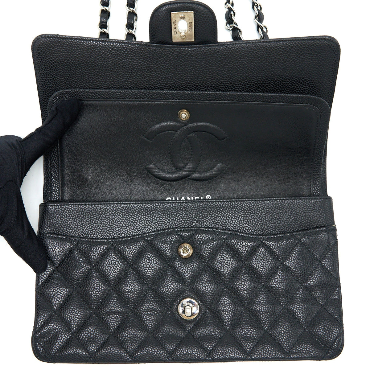 CHANEL MEDIUM CLASSIC DOUBLE FLAP BAG CAVIAR BLACK SHW