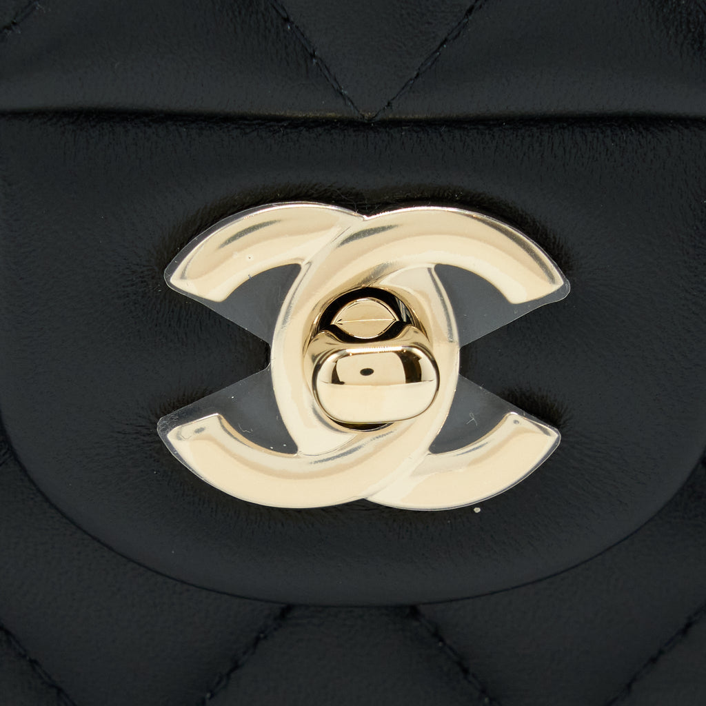 CHANEL TOP HANDLE MINI RECTANGULAR FLAP BAG LAMBSKIN BLACK LGHW (MICROCHIP)