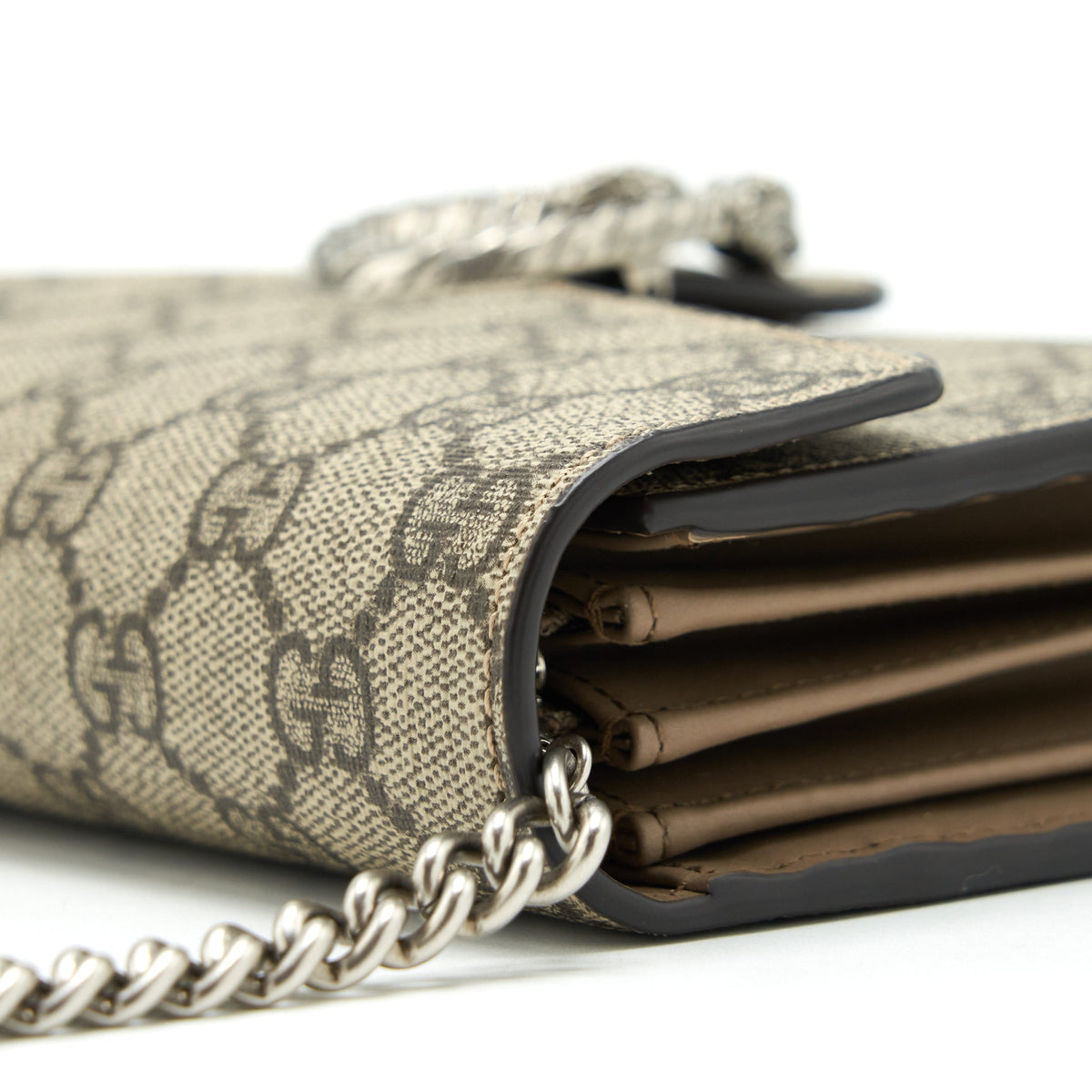 GUCCI DIONYSUS CHAIN WALLET BEIGE GG SUPREME CANVAS AND LEATHER SHW