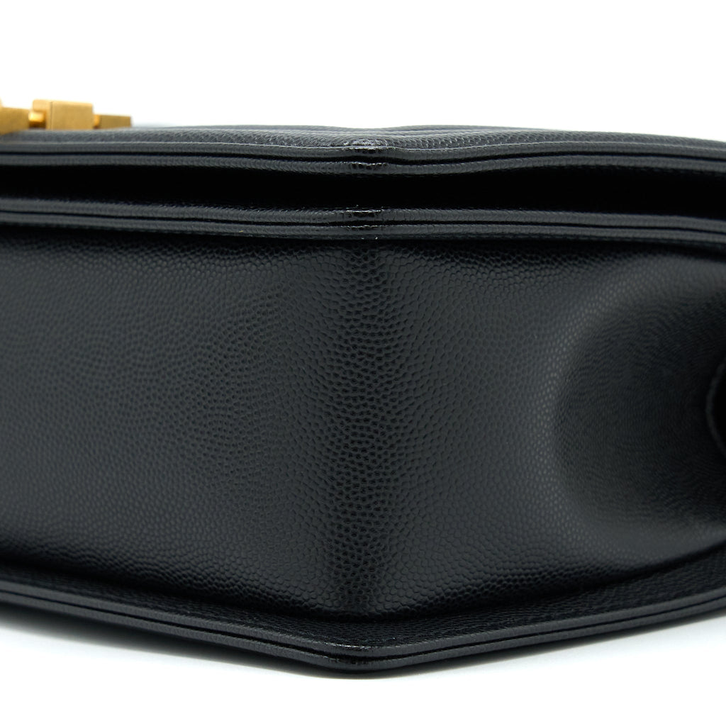 CHANEL MEDIUM BOY CAVIAR BLACK BRUSHED GOLD HARDWARE(MICROCHIP)